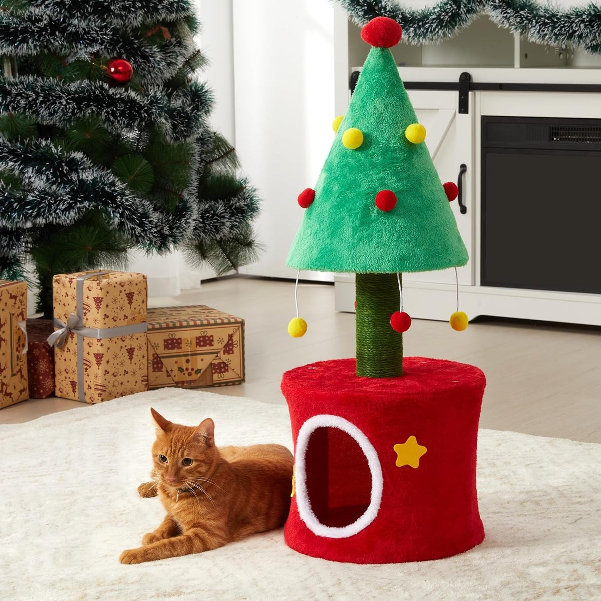 Cat Tree Tower for Indoor Cats - Green & Red