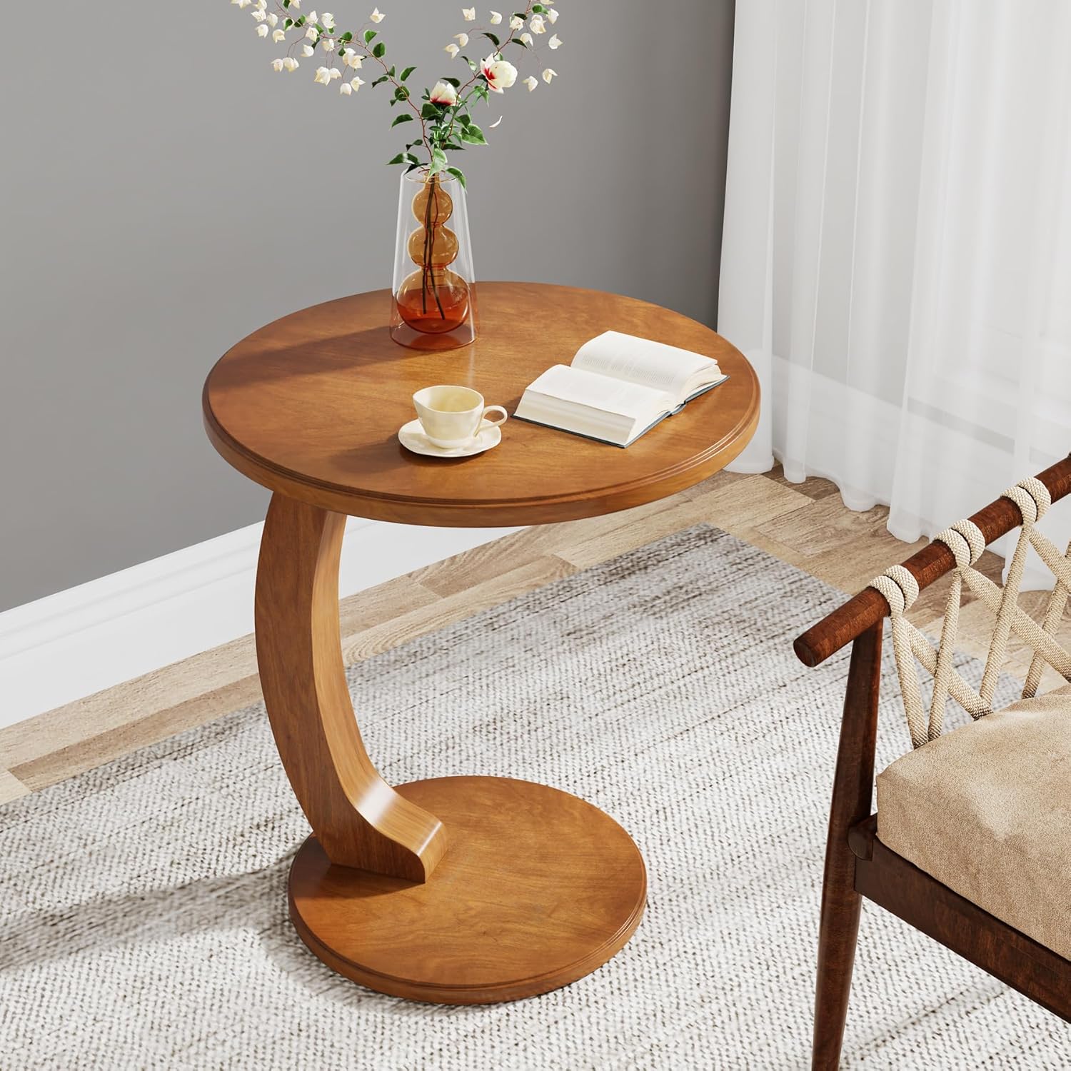 18.9" C-Shaped Round End Table