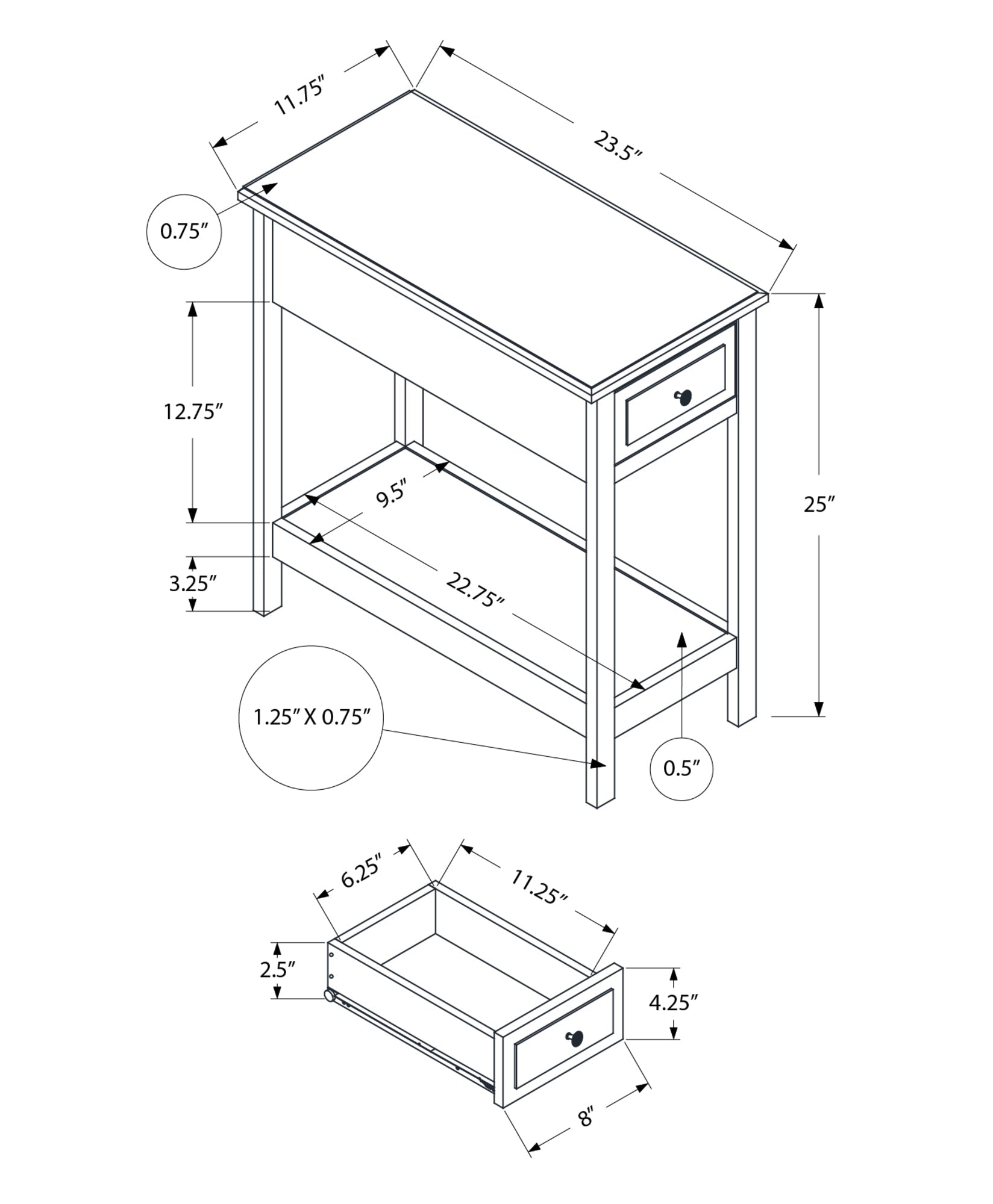 2 Tier Accent Table with Storage Drawer