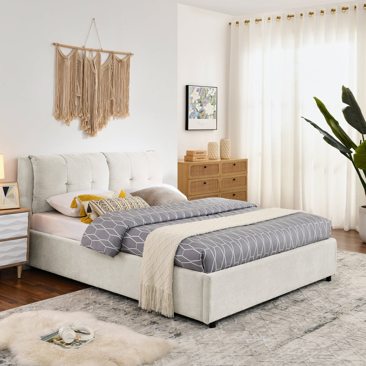 Queen Size Storage Upholstered Hydraulic Platform Bed