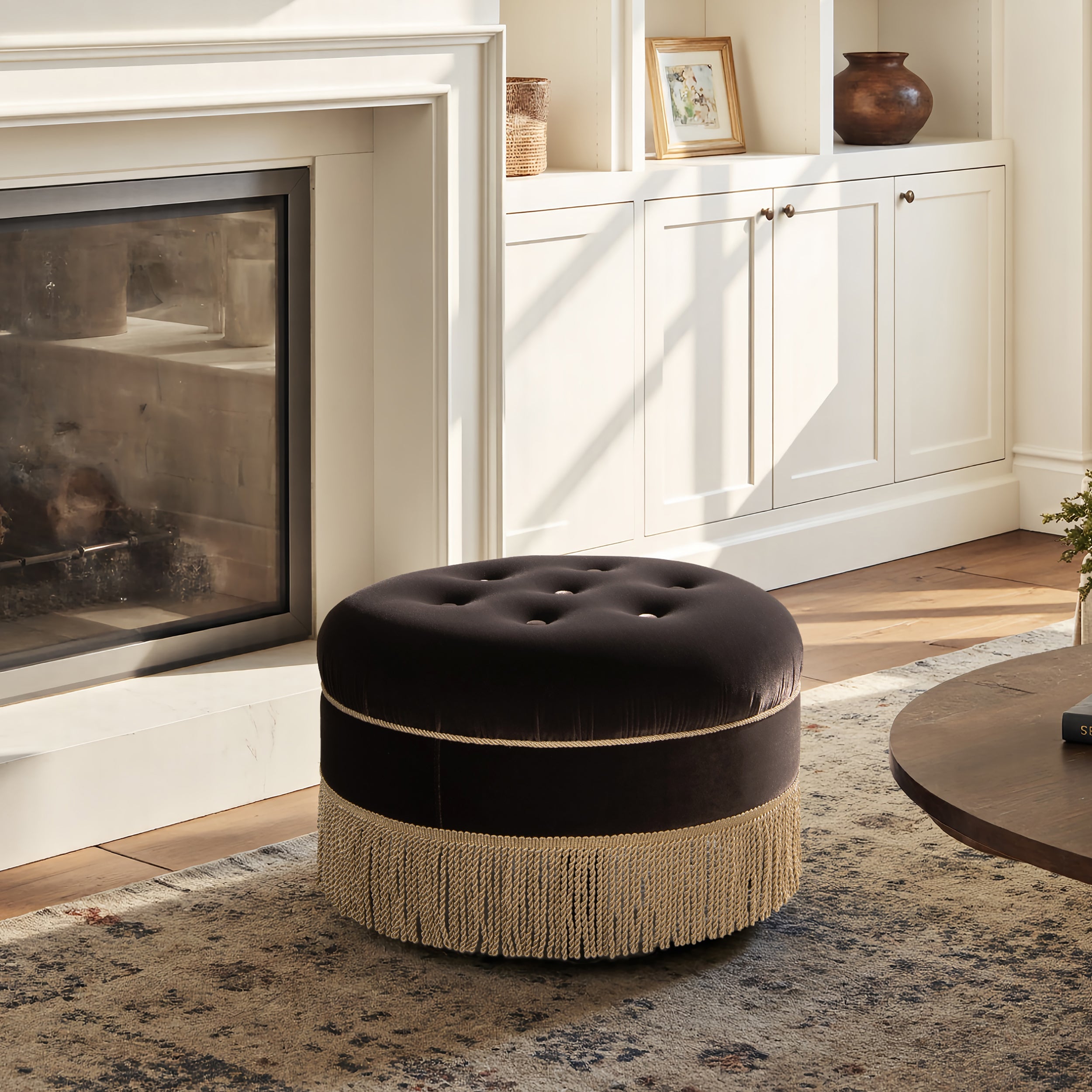 Yolanda 24" Round Upholstered Accent Ottoman Deep