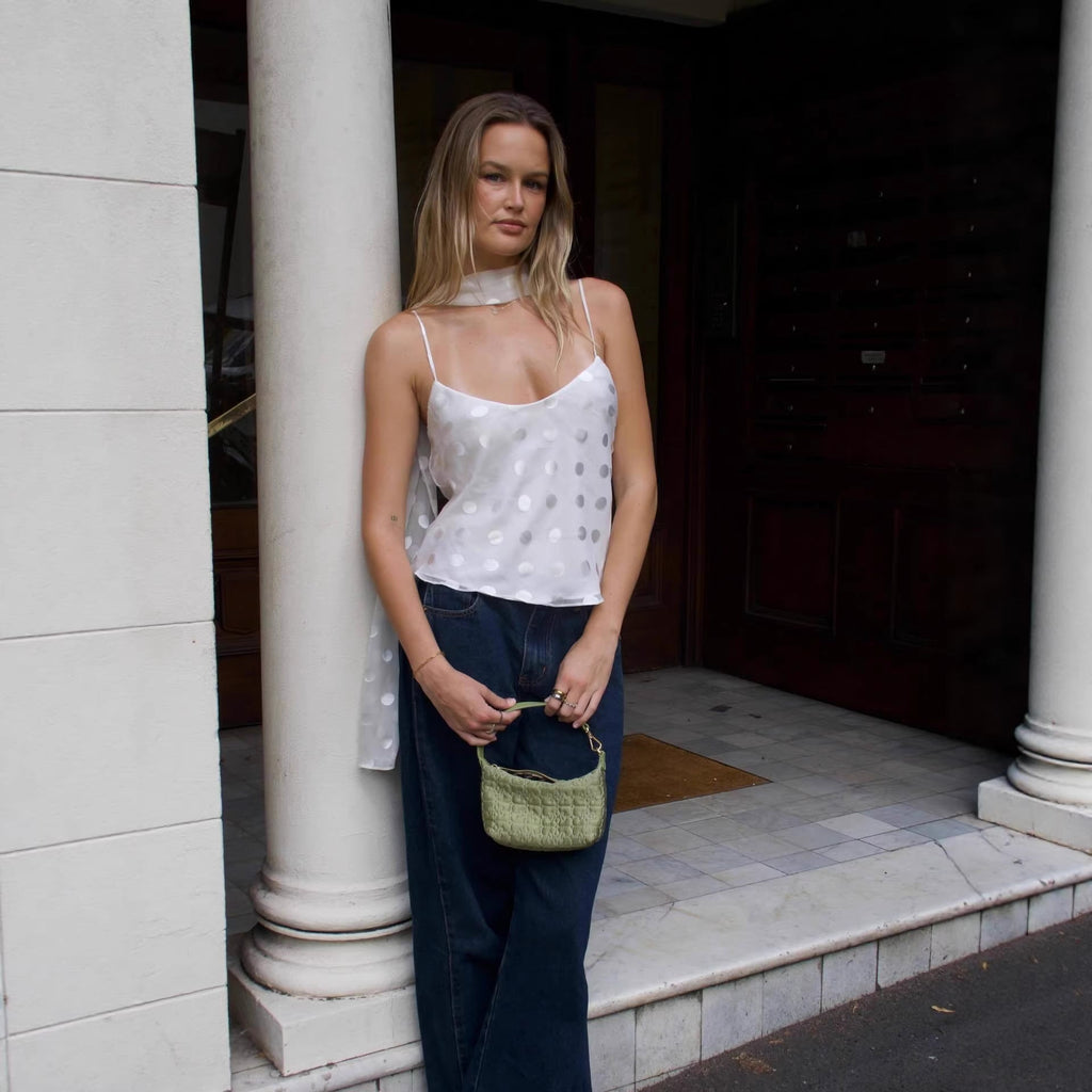 New Sexy Sheer Scarf-style Polka-dot Top With Straps
