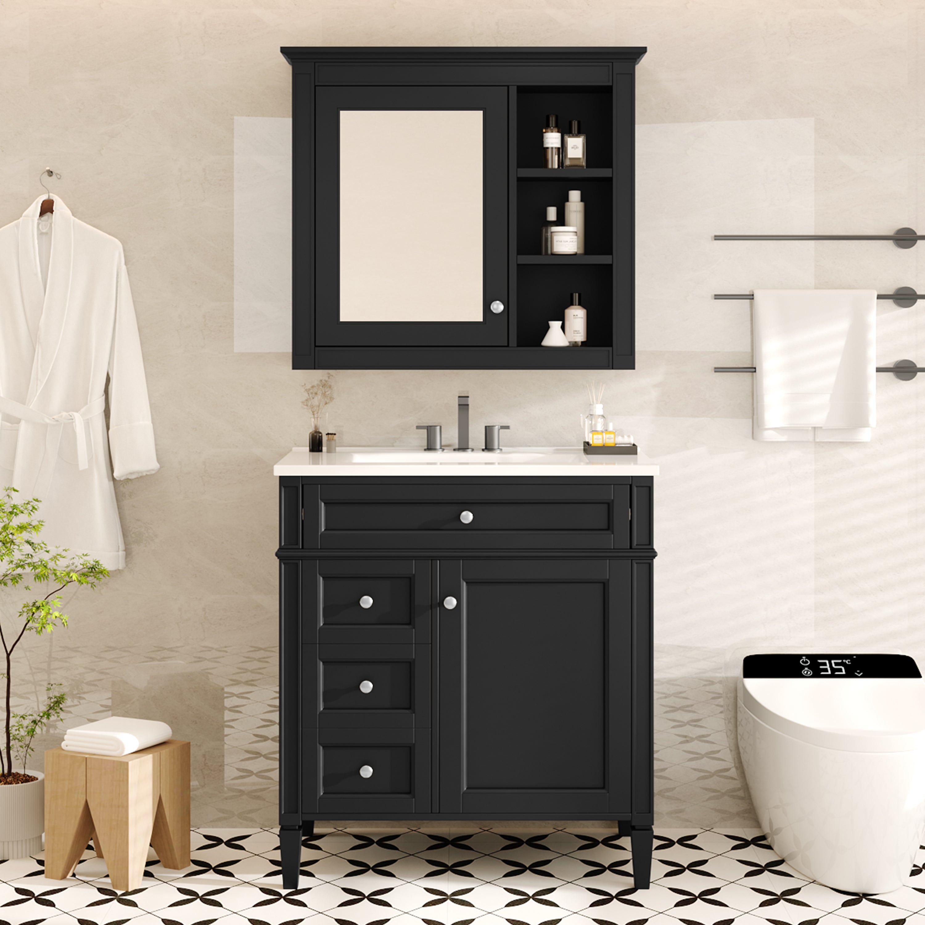 30" Bathroom Vanity with Top Sink, Modern Storage Cabinet