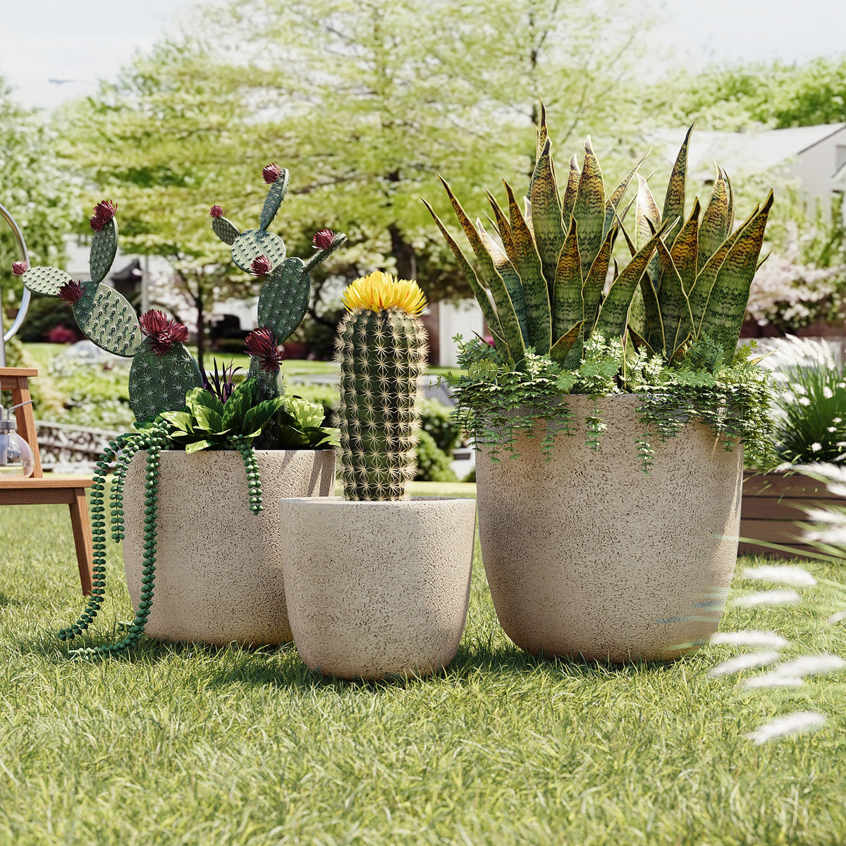 U_Style Lightweight Matte Textured MGO Outdoor Indoor Flower Pot Set