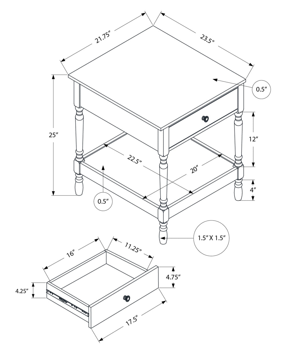 2 Tier Accent Table - Espresso or Walnut Finish