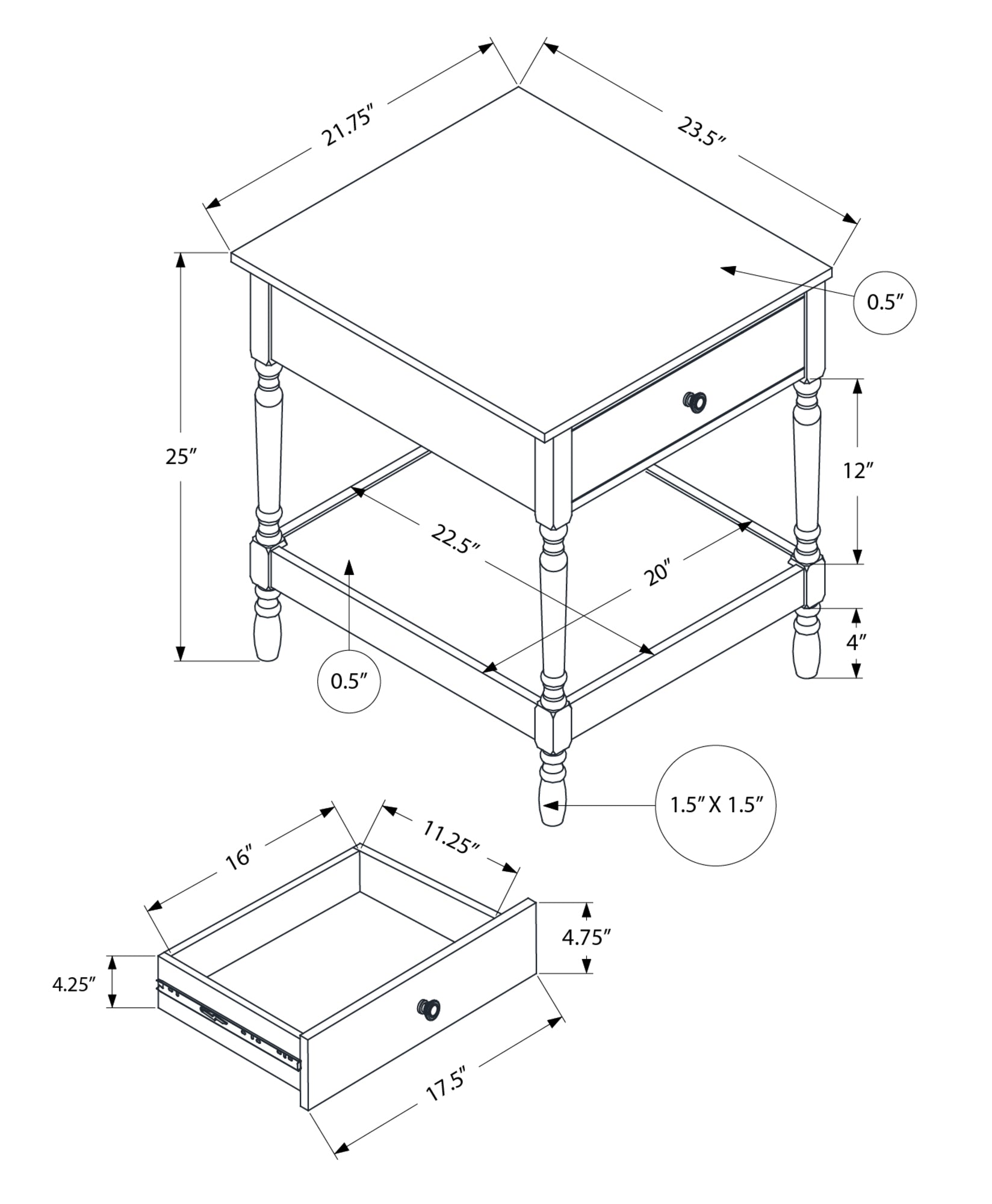 2 Tier Accent Table - Espresso or Walnut Finish