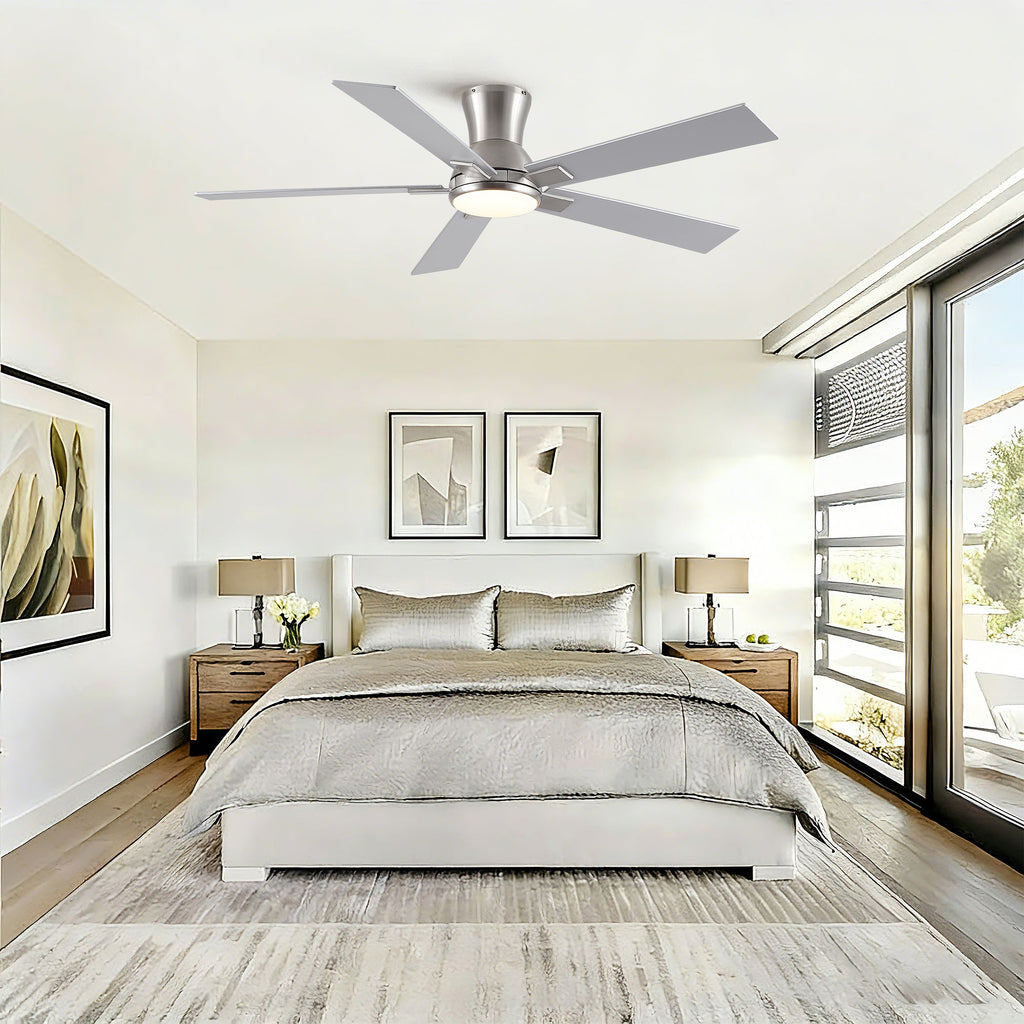 52" Modern Brushed Nickel Finish Reversible Quiet Motor Ceiling Fan