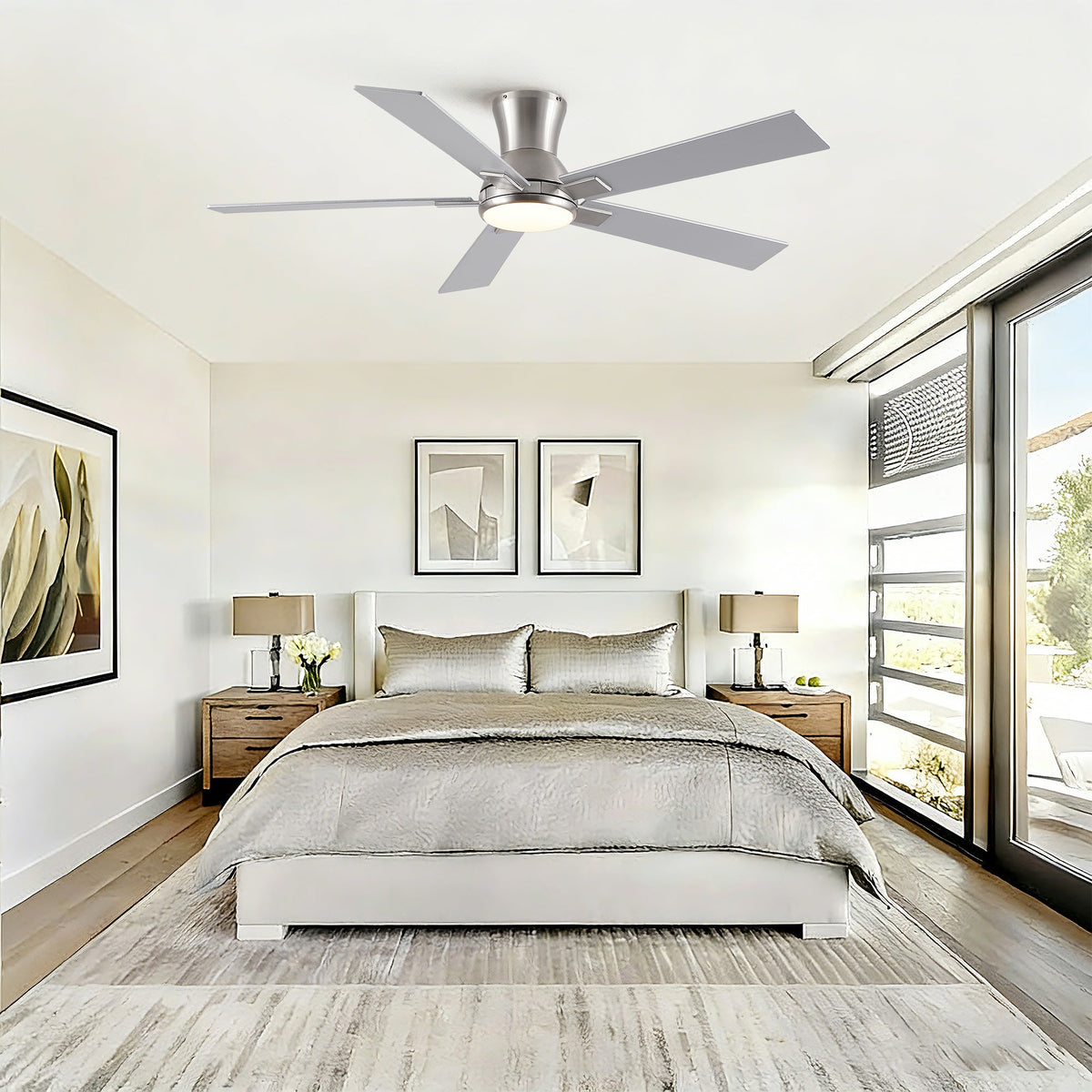 52" Modern Brushed Nickel Finish Reversible Quiet Motor Ceiling Fan
