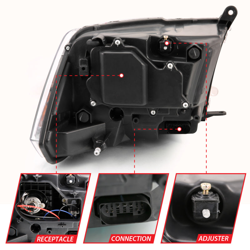 ANZO 2009-2018 Dodge Ram 1500 Projector Plank Style Switchback H.L Halo Chrome Amber (OE Style) 111440