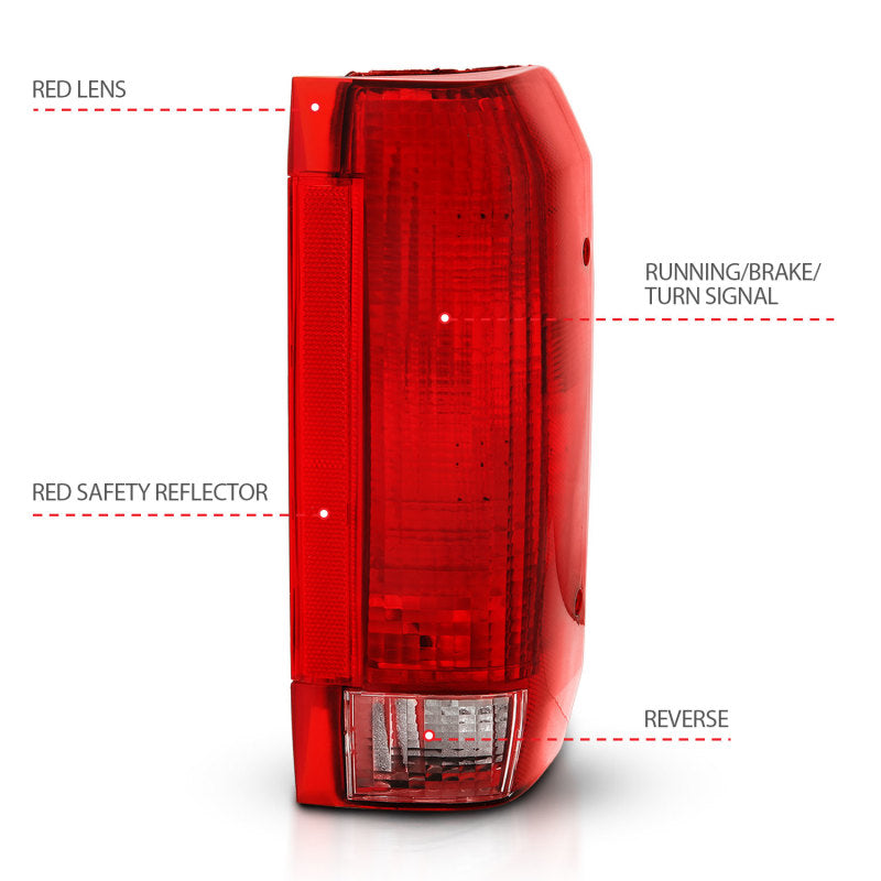 ANZO 1992-1996 Ford Bronco Taillight Red/Clear Lens (OE Replacement) 311306