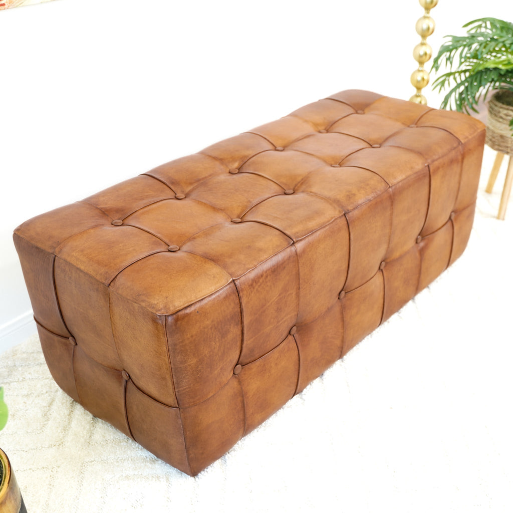 Benjiro Tan Leather Bench