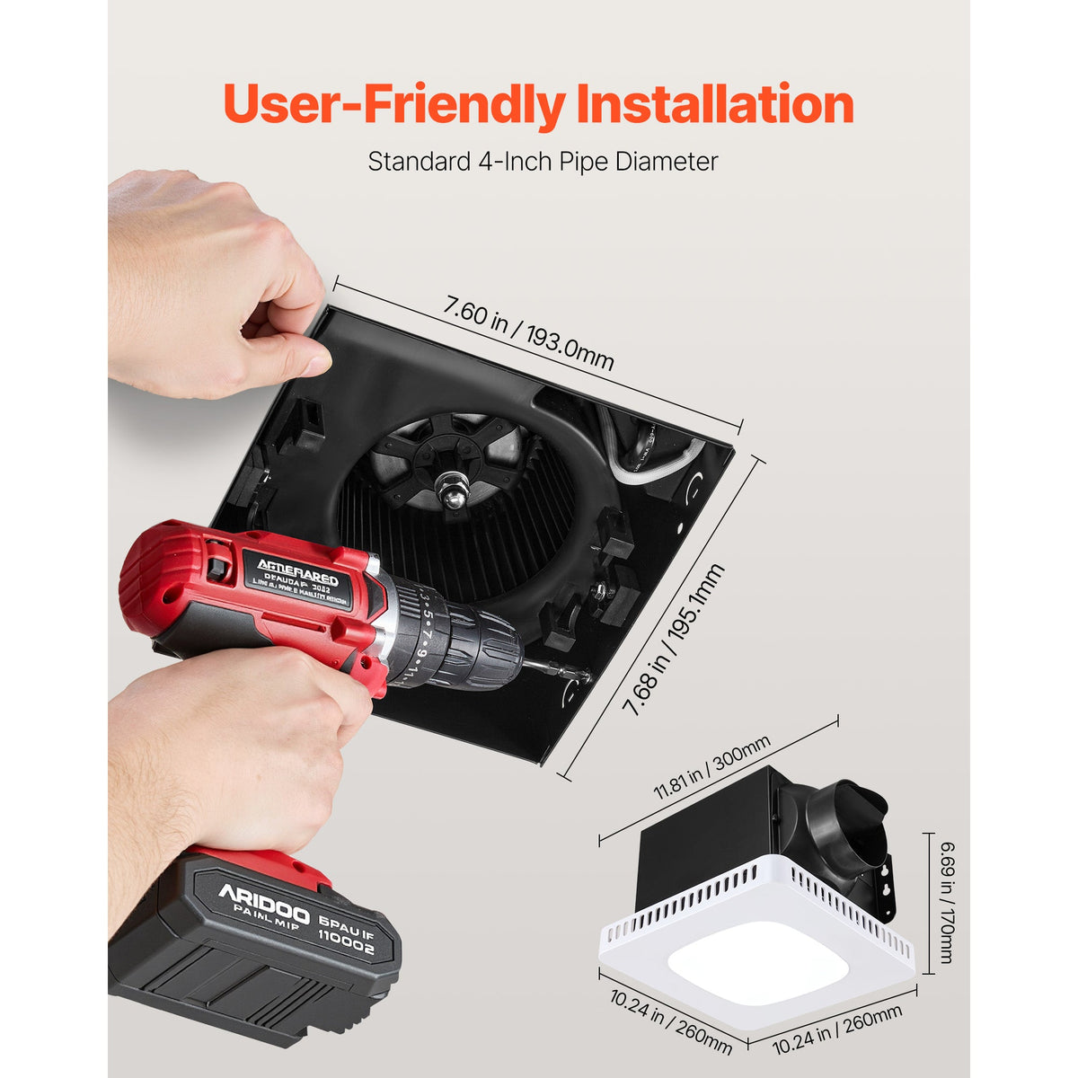 Bathroom Exhaust Fan with LED Light, 80-110-130 CFM