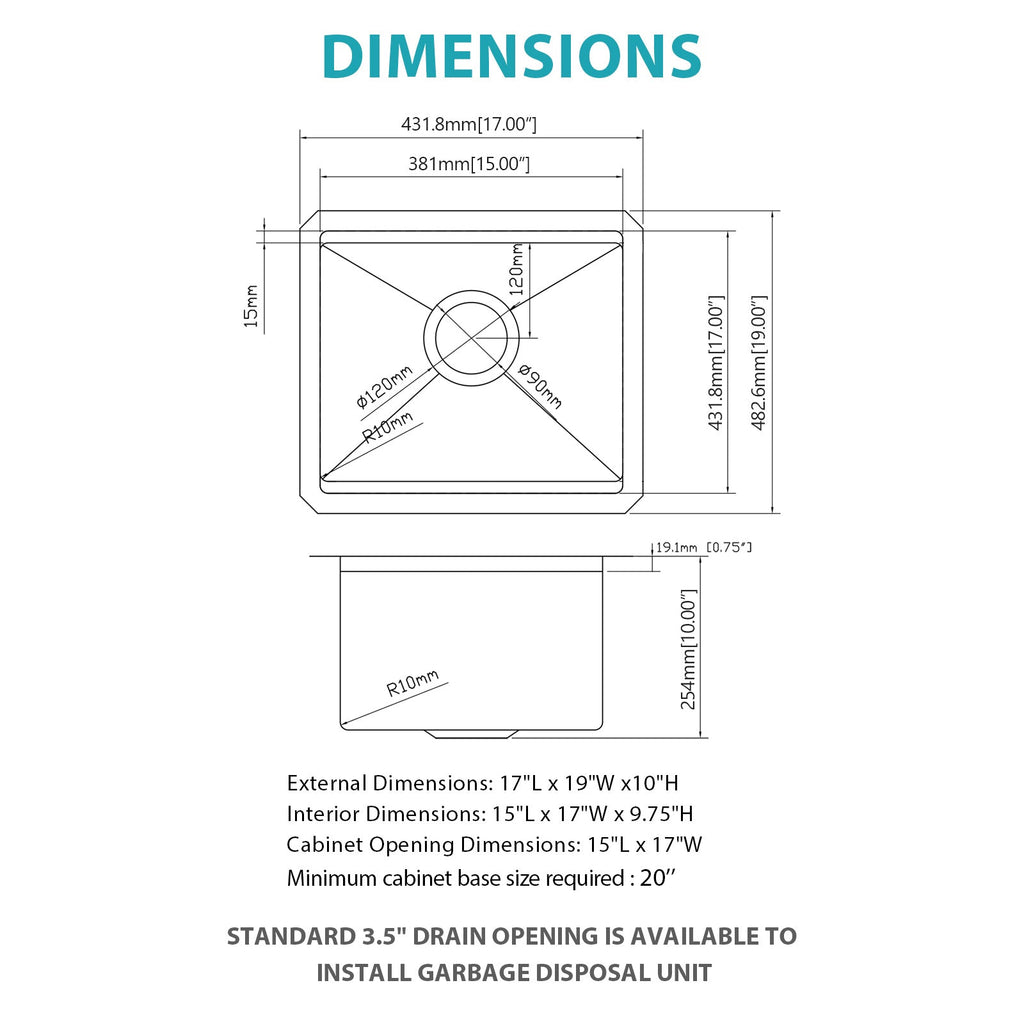 17" Undermount Kitchen Sink - Workstation Design