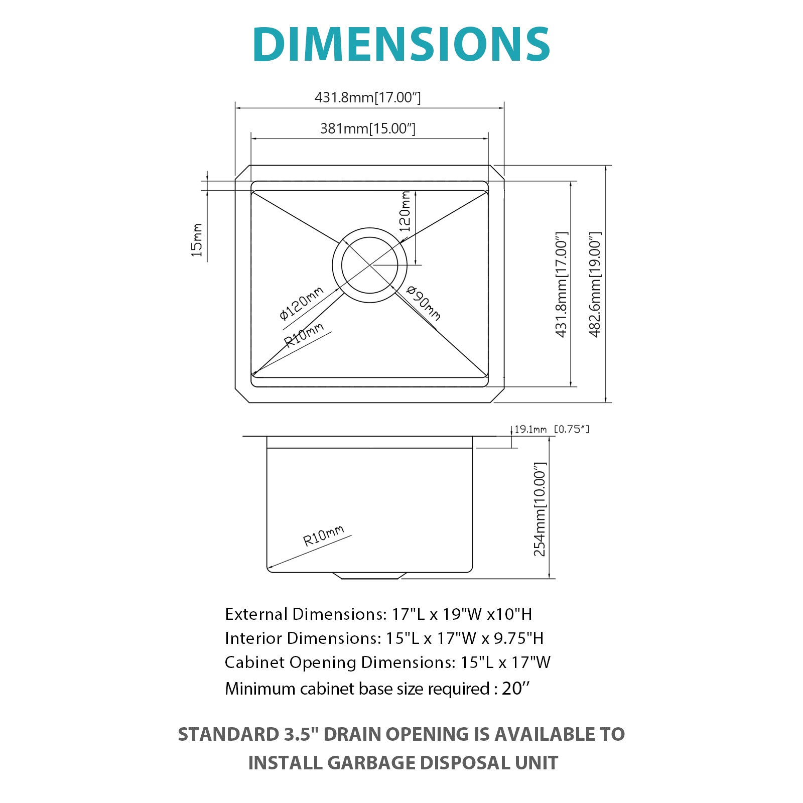 17" Undermount Kitchen Sink - Workstation Design