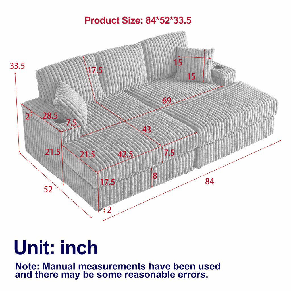 84-Inch Corduroy 3-Seater Sofa