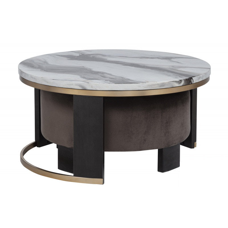 Nesting Coffee Table Set of 2, Faux Marble Top Round Coffee Table with Ottoman
