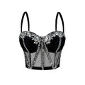 Cross-Border Rhinestone Mesh Fishbone Bra Semi-Transparent Sexy Slimming Suspender Tube Top Slimming  Diamond Fishbone Top Stage