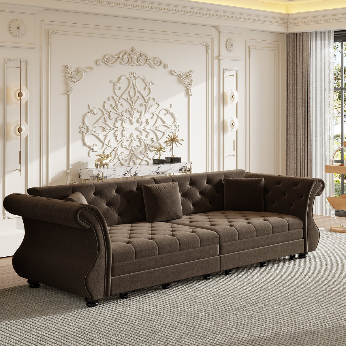 97.6" Oversized Chesterfield Pull Out Sofa Bed