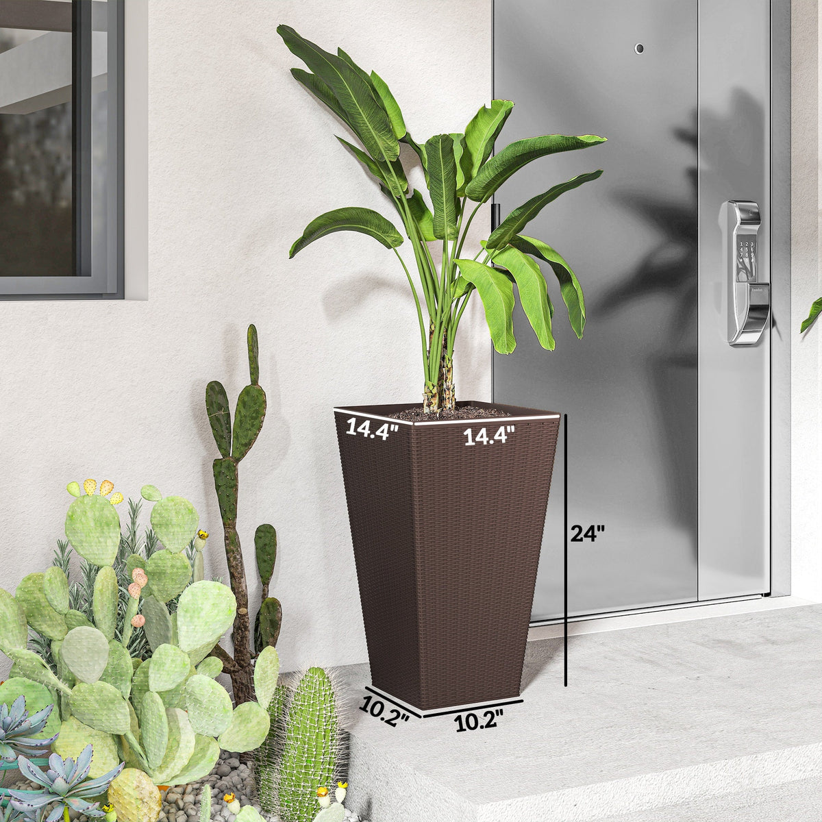 Outdoor Flower Plant Pots - Set of 3 Tall Planters