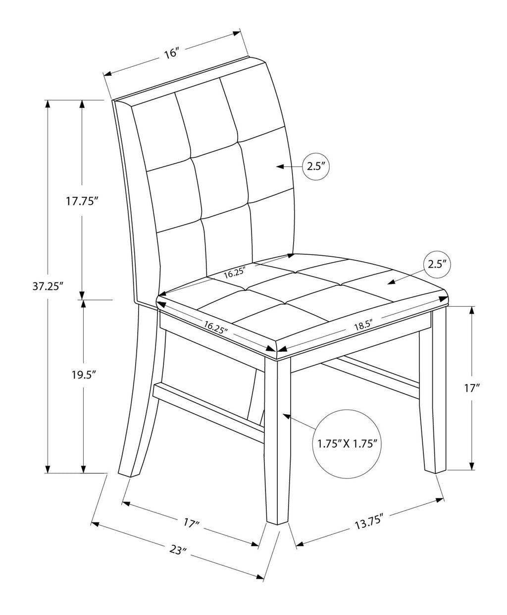 Dining Chair Set of 2 - Upholstered 37" Height