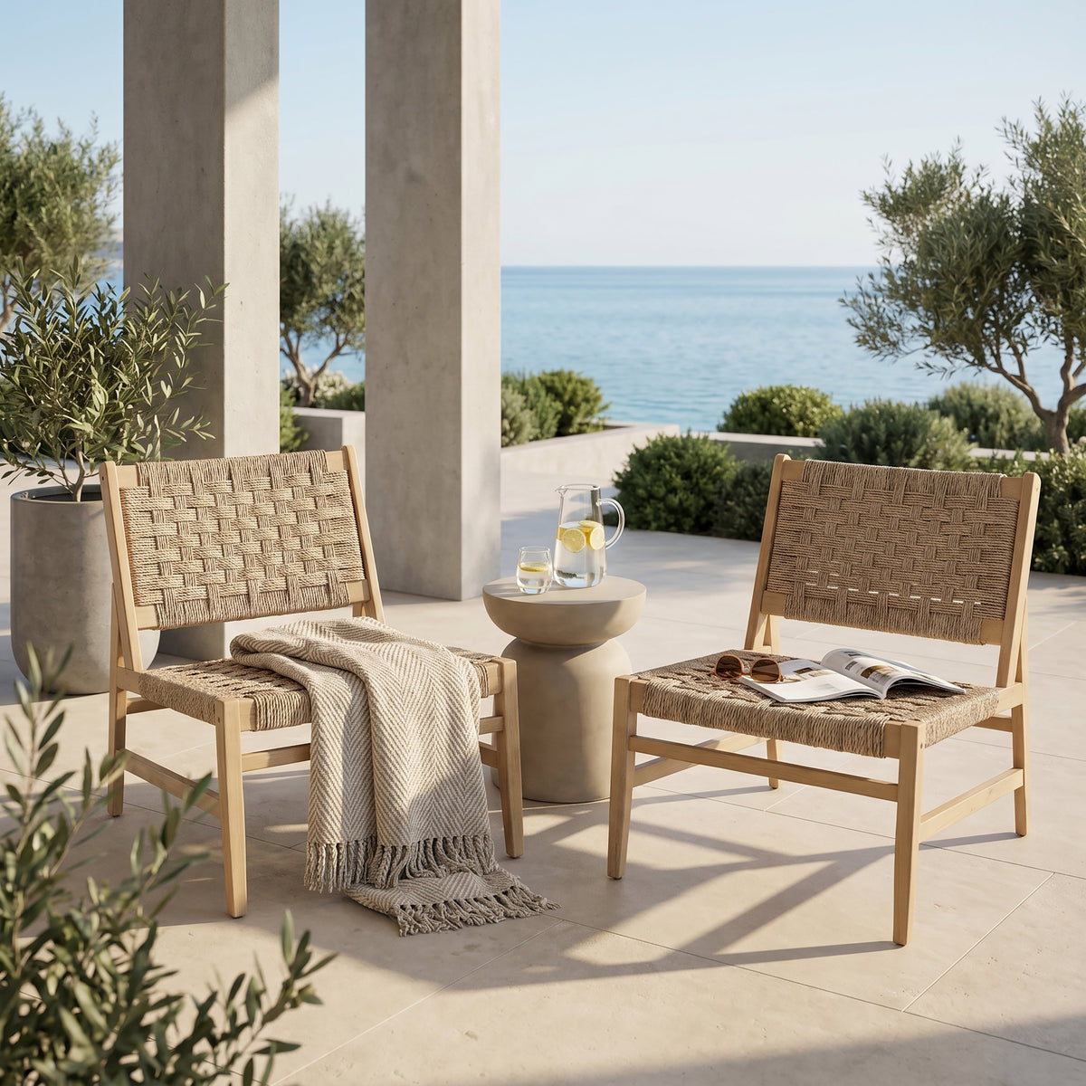 Noreen Club Chair Acacia Wood and Wicker Woven