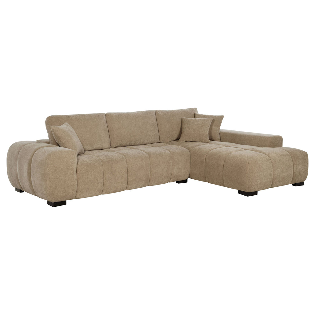 Plather Camel Upholstered Sectional Chaise Sofa