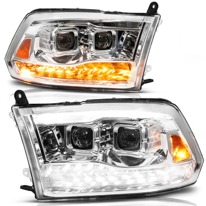 ANZO 09-19 Dodge RAM 1500 / 10-18 2500/3500 LED Proj Headlights SeqSig Chrome - Pair 111627A