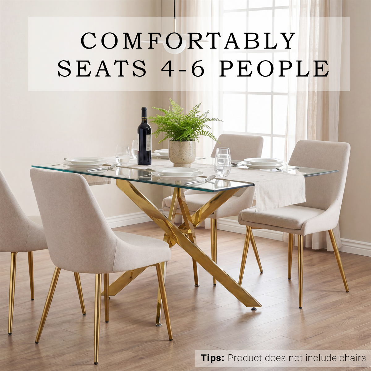 Modern Rectangular Glass Table in Golden Frame