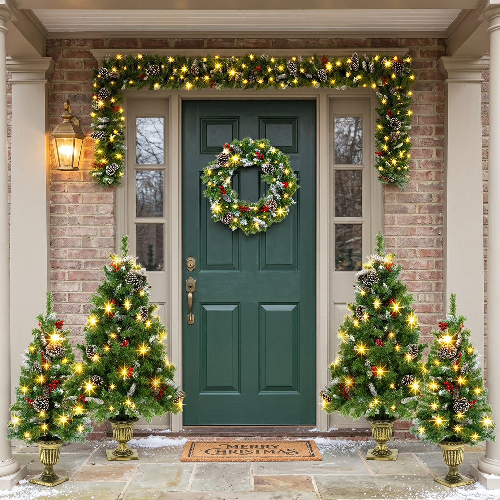 6-Piece Christmas Tree Set – 4 Trees, Wreath, and Garland