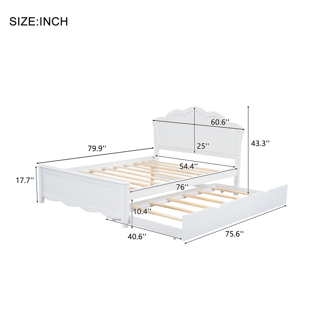 Full Size Wood Platform Bed with Headboard and Twin Size Trundle