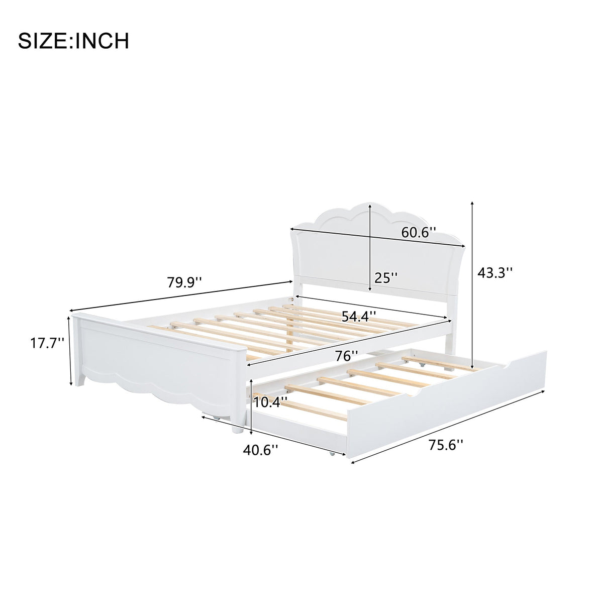 Full Size Wood Platform Bed with Headboard and Twin Size Trundle