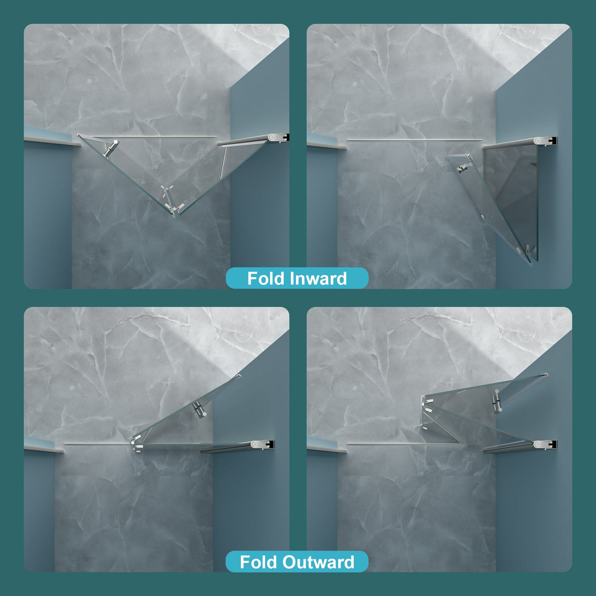 Fold Frameless Shower Door with Tempered Glass