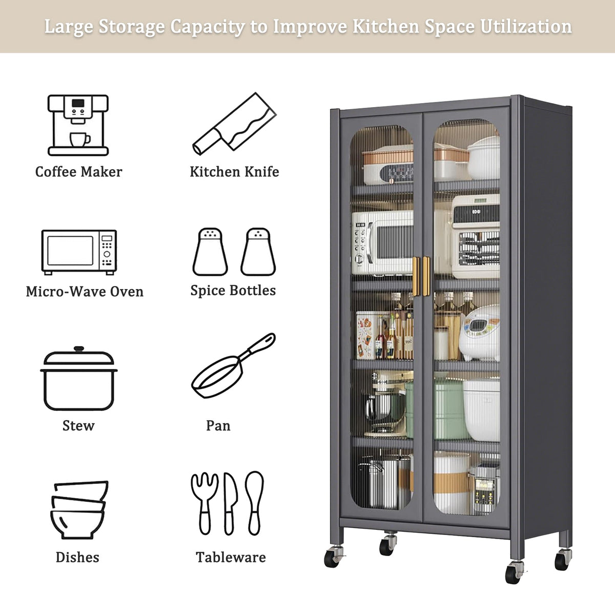 Open-Door Kitchen Shelving Multilevel Storage Cabinet