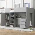 Wood Full Size Loft Bed with Built-in Wardrobe, Desk, Storage Shelves and Drawers