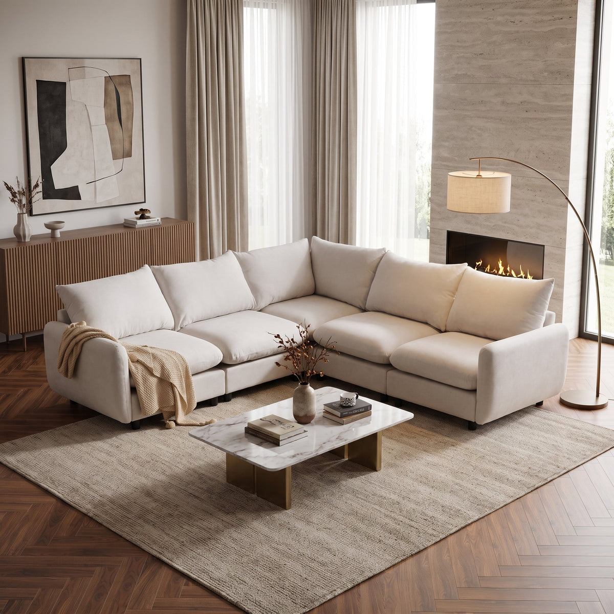 99 in. Oversize 5-Piece L Shaped Modular Free Combination Sectional Sofa