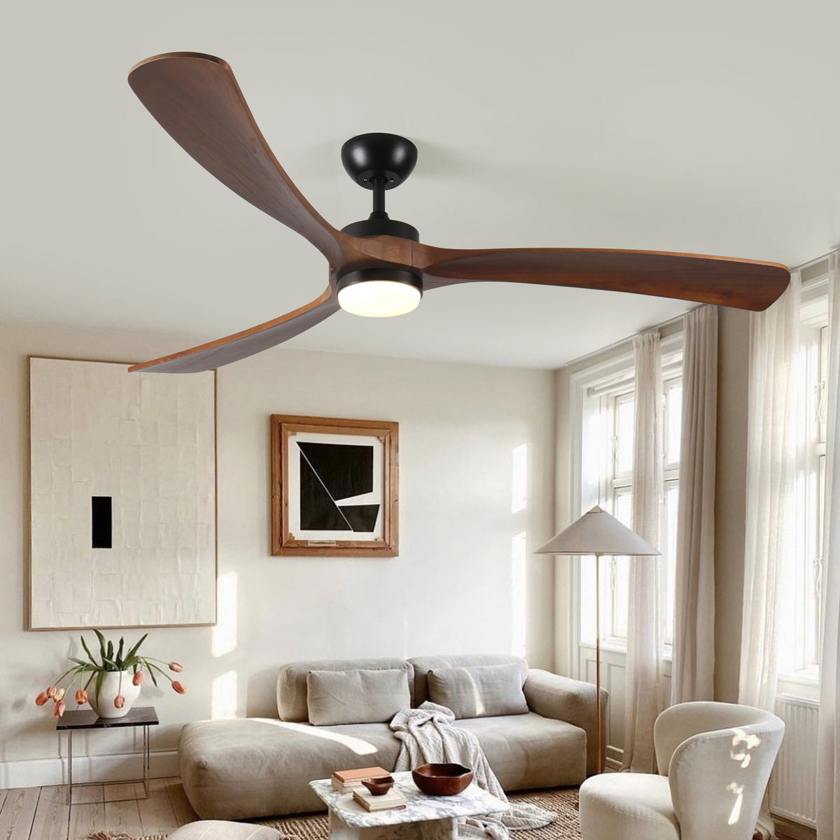 72 Inch Solid Wood Ceiling Fan with Lights and Remote Control