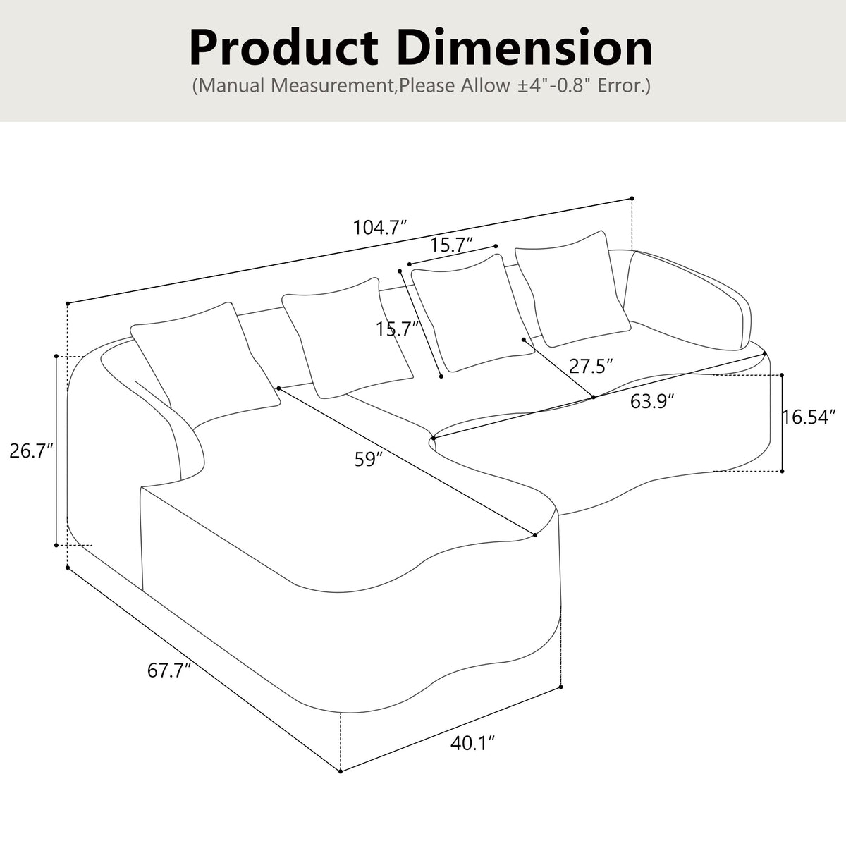 Full Compression L-Shape Sectional Sofa with Curved Chaise