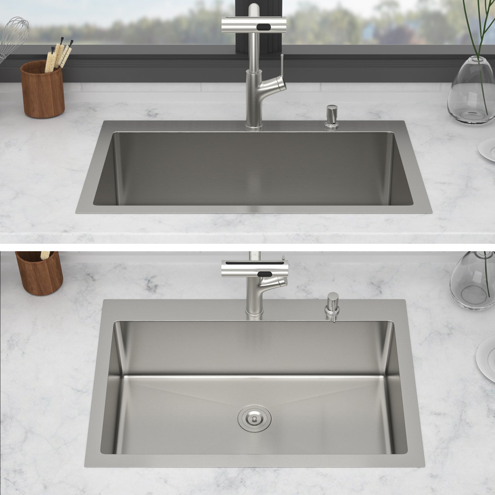 30" Drop-in Kitchen Sink with Pull-out Faucet and Soap Dispenser