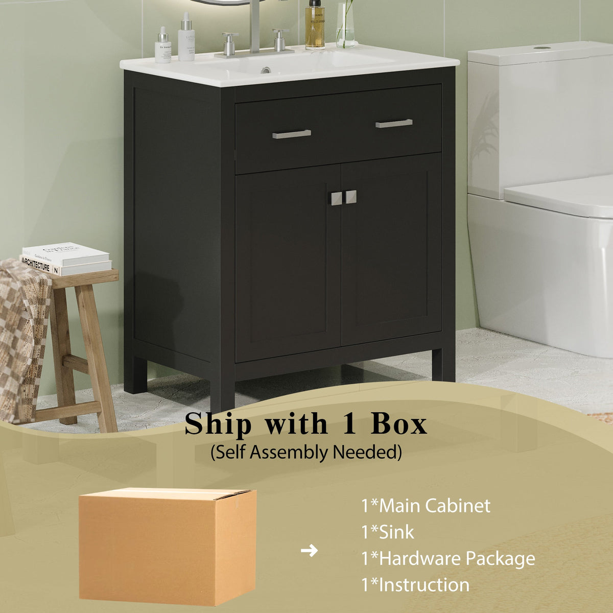 30" Bathroom Vanity with Ceramic Sink - Modern