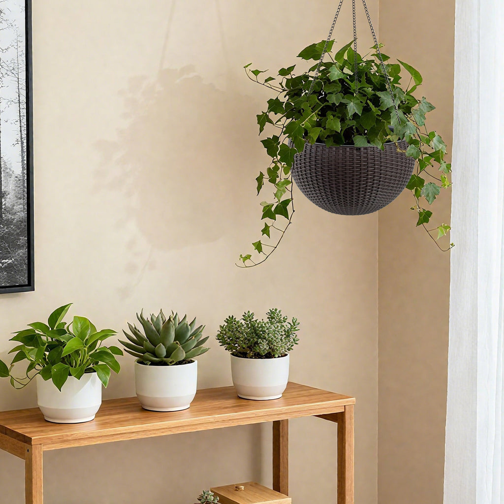 Self-Watering Hanging Rattan-Inspired Planter