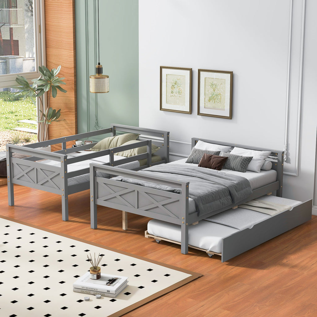 Twin Over Full Bunk Bed with Ladder, Trundle & Safety Guardrail