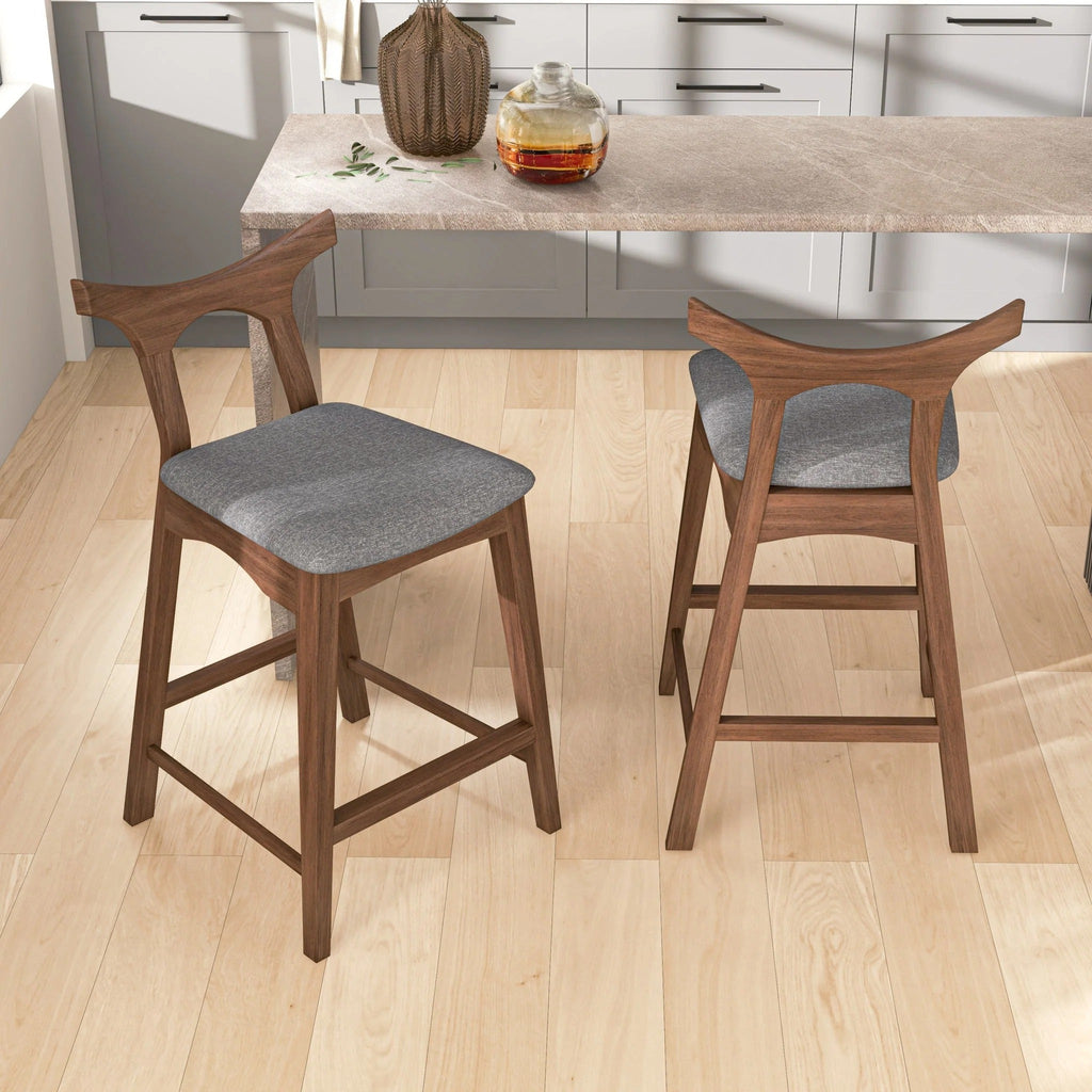 Hester Solid Wood Upholstered Square Bar Chair (Set of 2)