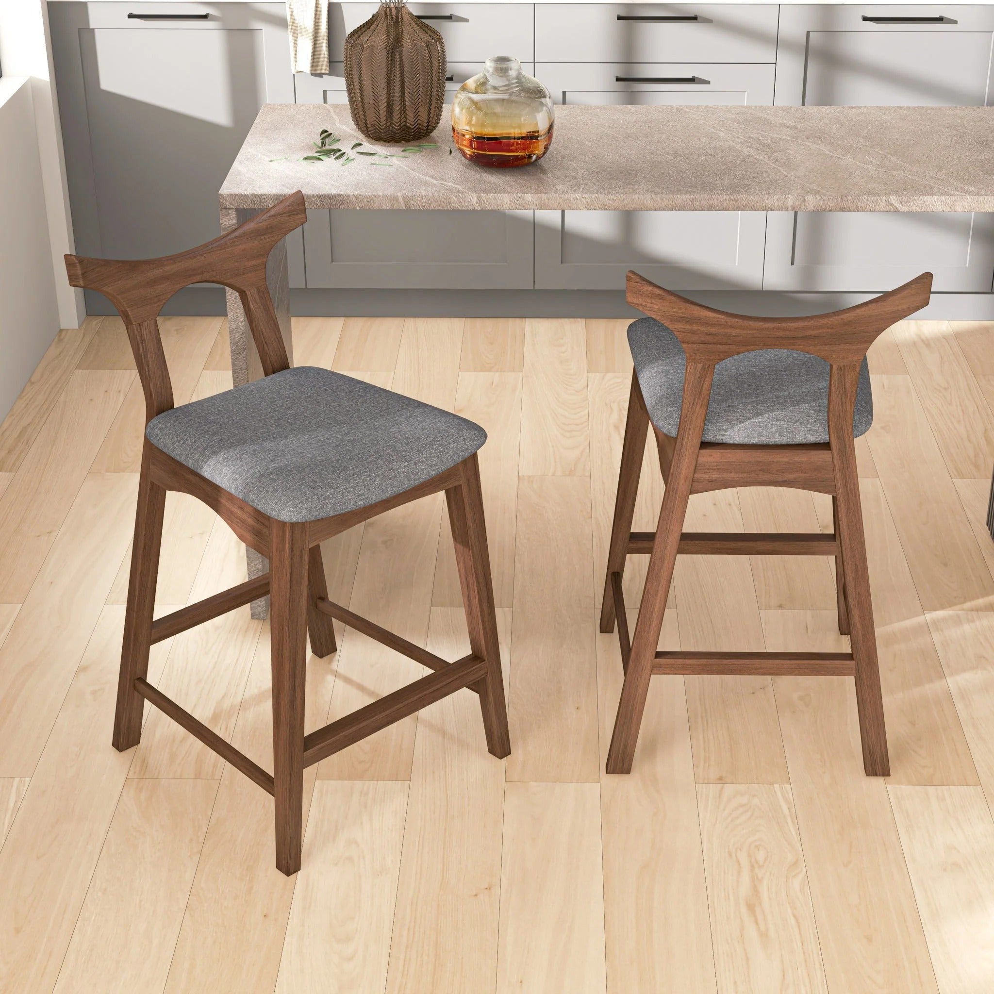 Hester Solid Wood Upholstered Square Bar Chair (Set of 2)