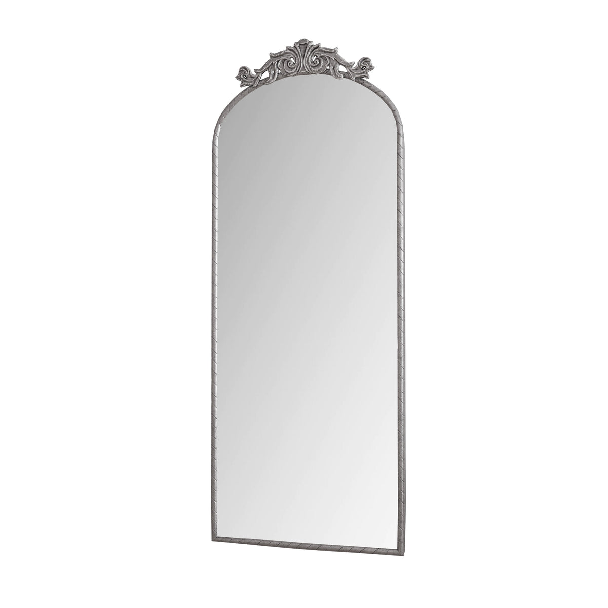 58" x 24" Arched Full Body Mirror with Vintage Ornate Carved Applique
