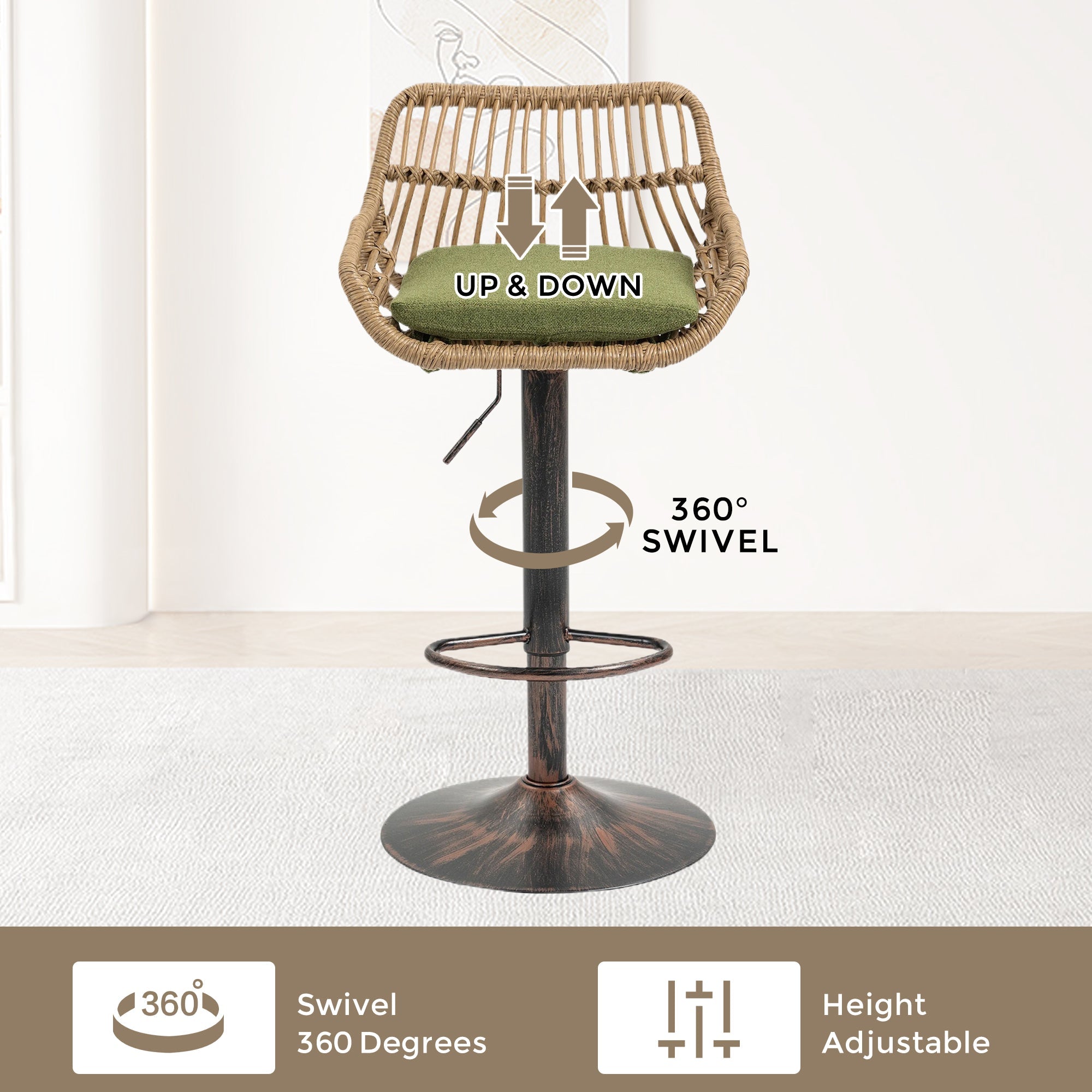 Modern Swivel Bar Stools Set of 2 Adjustable Counter Height Chairs