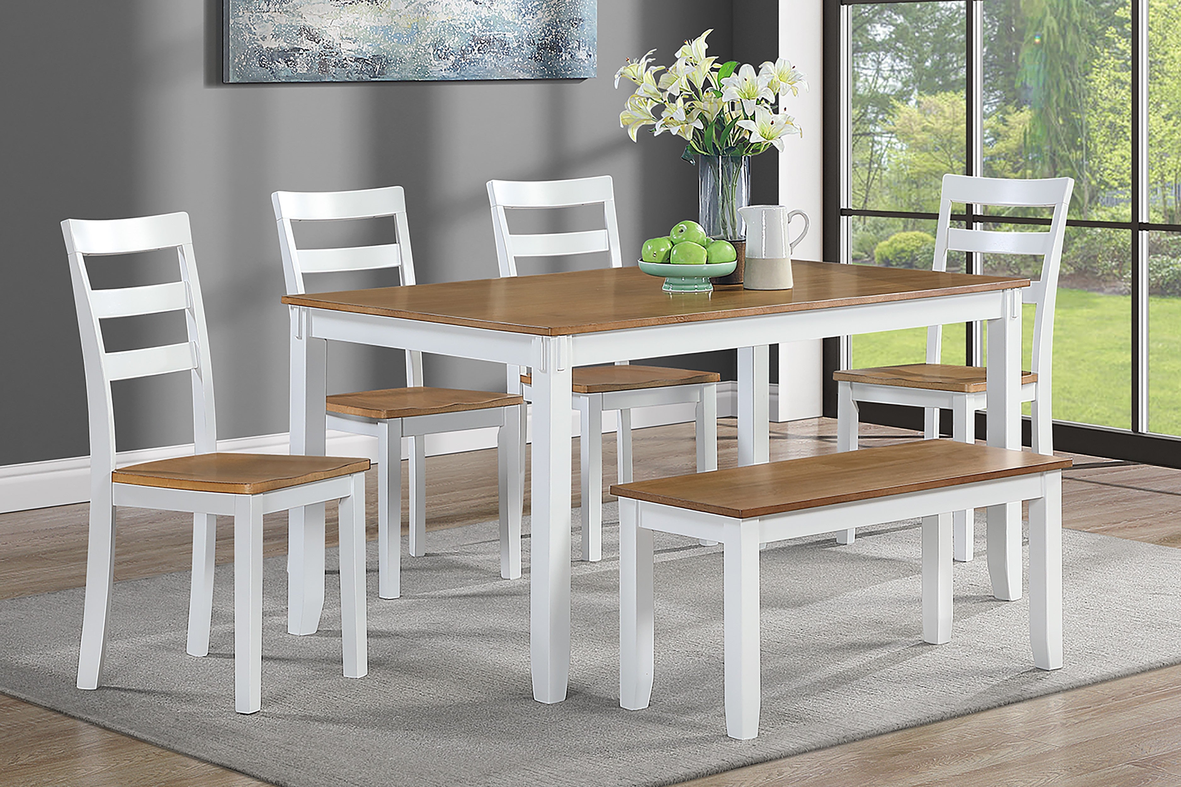 Contemporary 6pc Dining Set Table with 4 Side Chairs and Bench