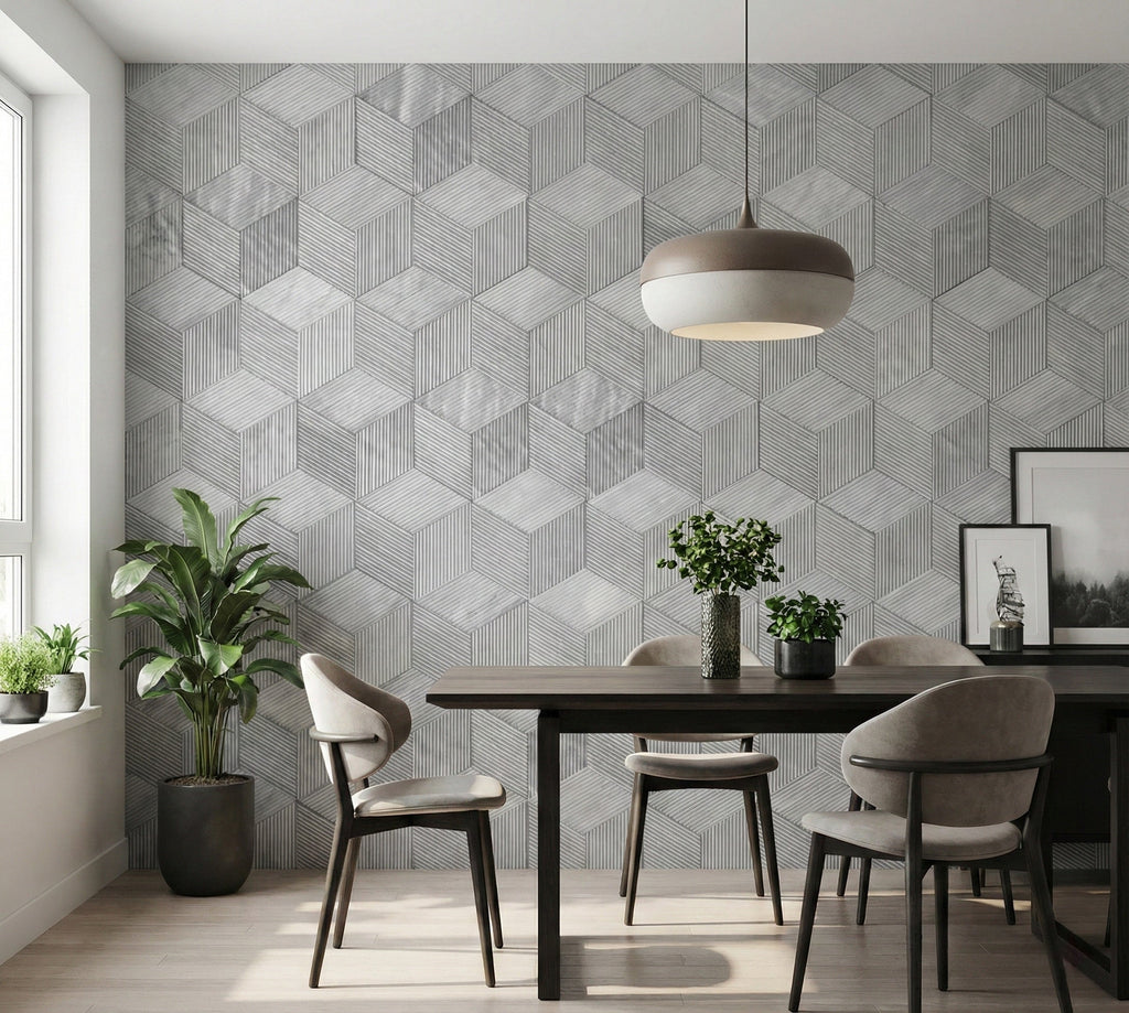 Hexagon Carrara Gray Marble Wall Décor