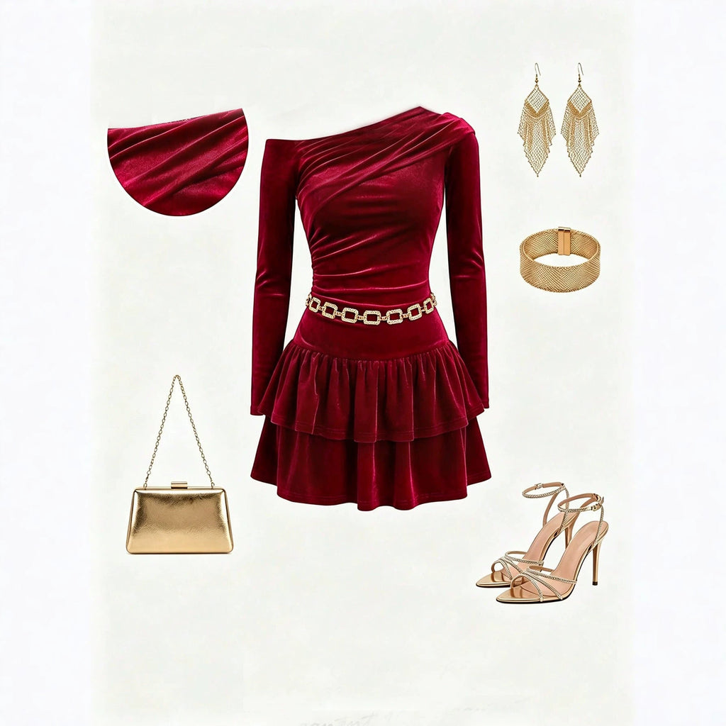 Women's AutumnWinter Velvet Off-Shoulder Dress