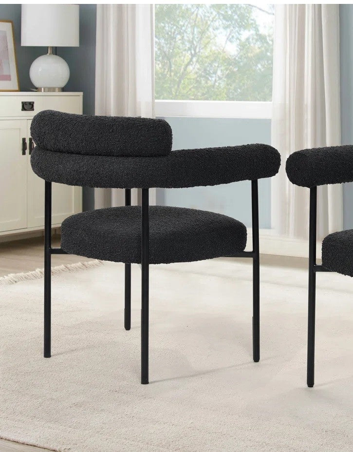 Set of 2 Boucle Fabric Kitchen Dining Chair with Armrest