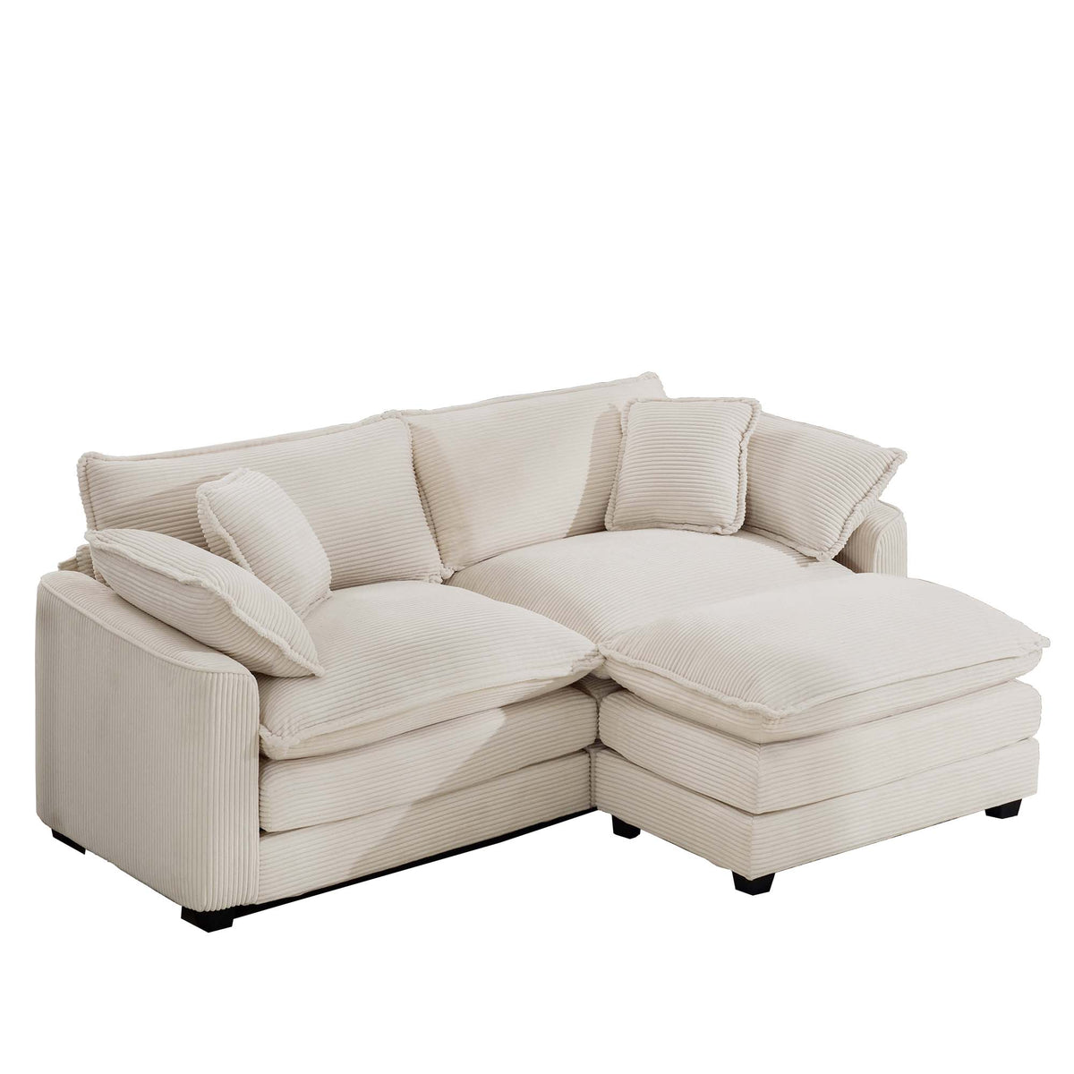 Corduroy Two-Seater Sofa with 1 Footrest